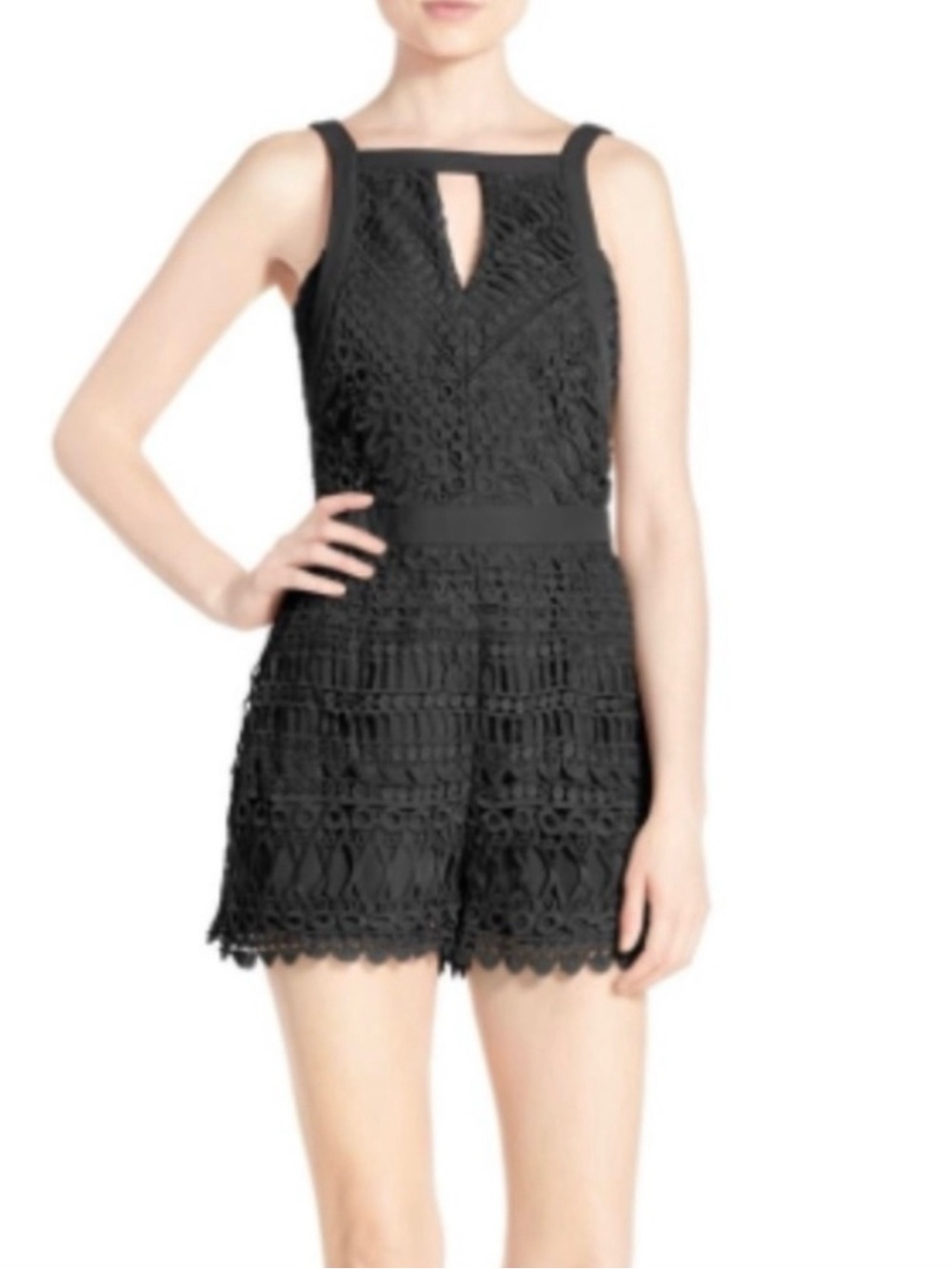 Adelyn Rae Black Lace Crochet Sleeveless Romper size M